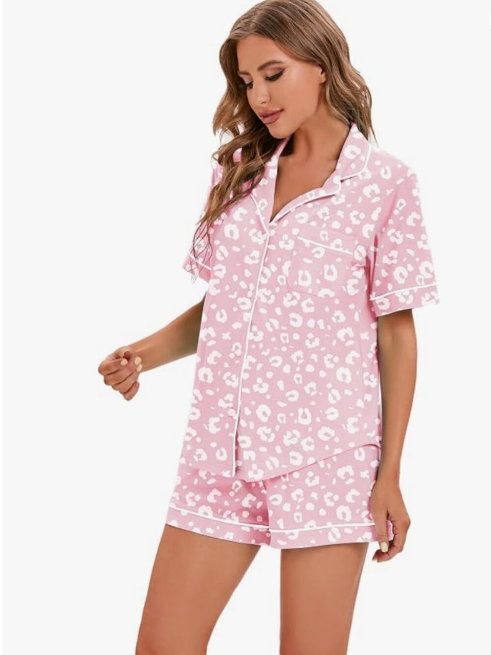 LUBOT Women's 100% Cotton Pajama Short Set Button-Down 2 Piece Size Large